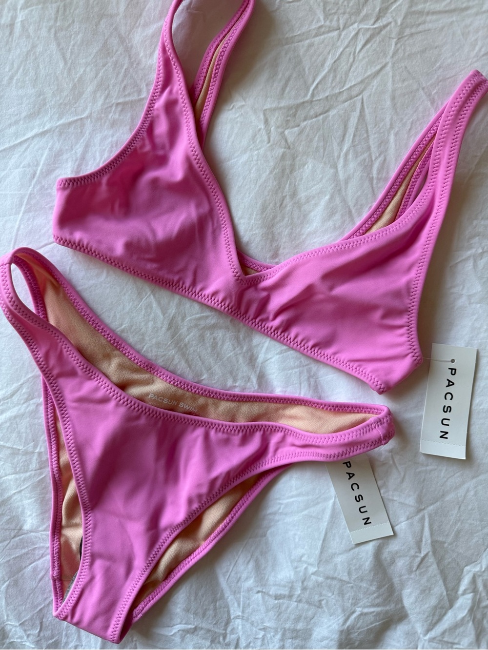 Pacsun Pink Rio Tank Bikini Top + Slim High Cut Bikini Bottom